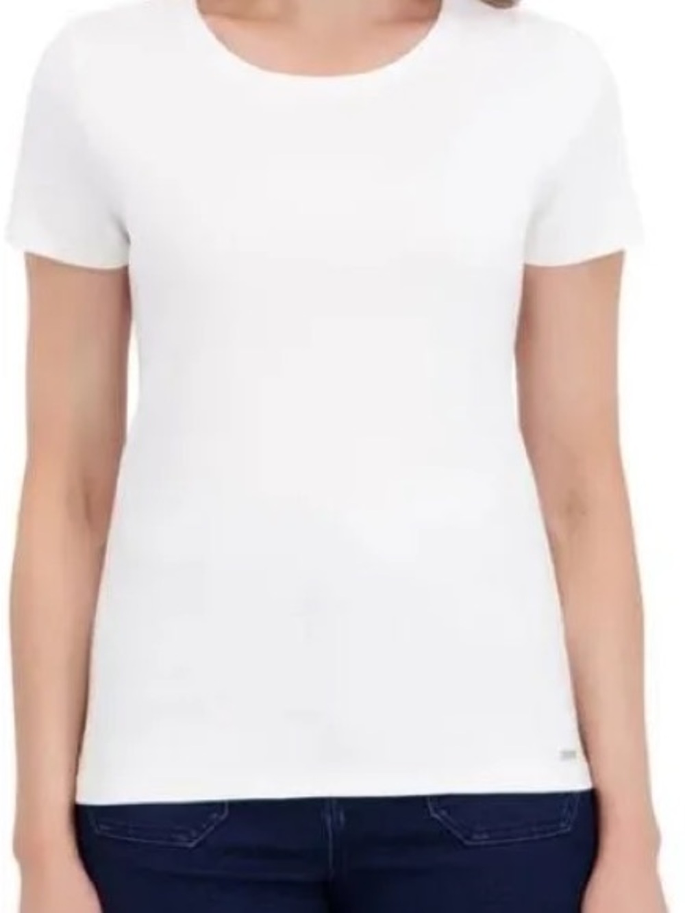 DKNY Womens T-Shirt White Short Sleeve Tee Organic Cotton Top